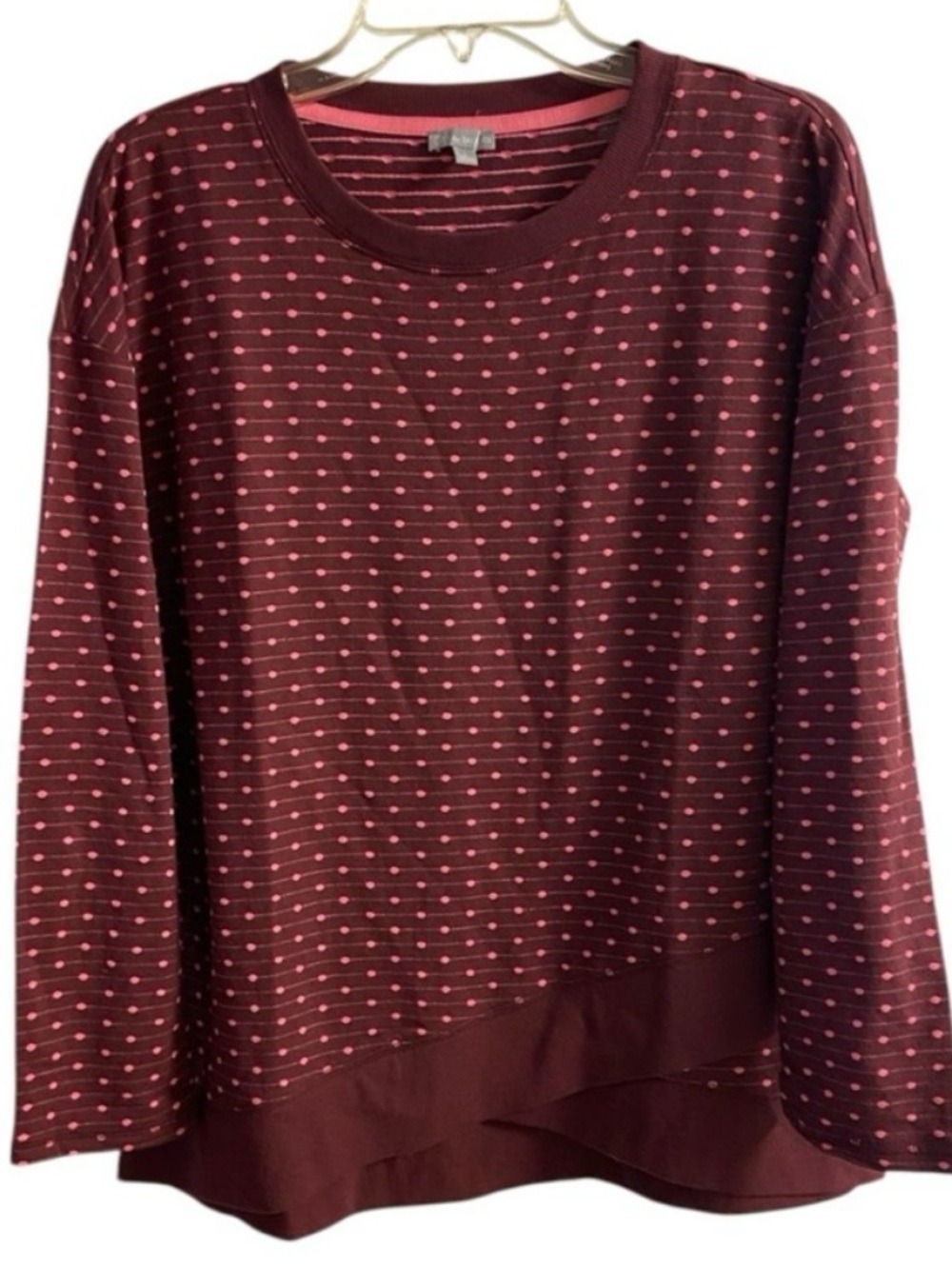T by Talbots Burgundy Pullover with Pink Dot Stripe Pattern Large